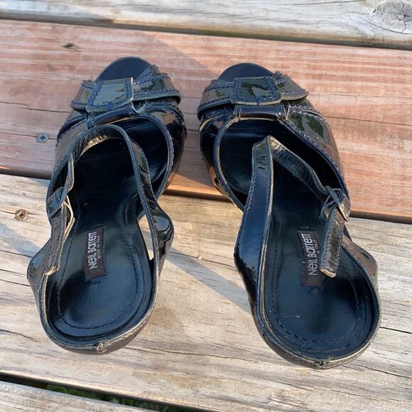 Neil Barrett Women's Black Patent Leather Cutout Peep Toe Platform Heels Size 38 - Picture 8 of 12